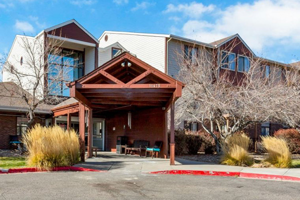 Exterior view of main entrance for North Glenn Assisted Living and Memory Care